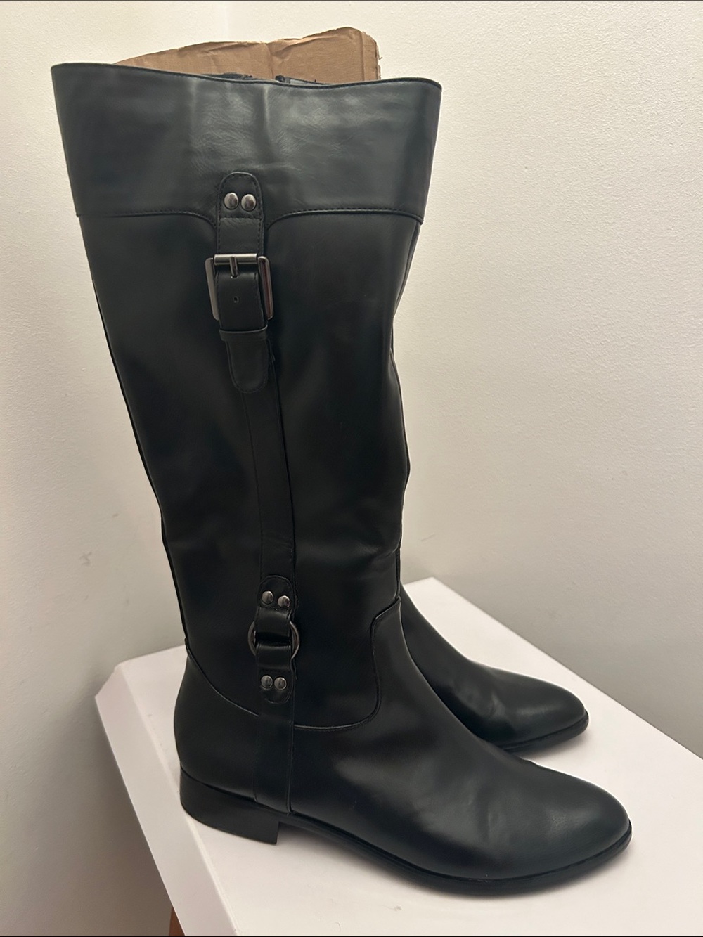 Alfani Black Leather Over-the-Knee Buckle Boots